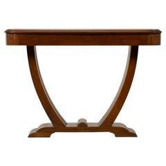 French Art Deco Walnut Console Table, 1930s, Sculptural Base, Provence
