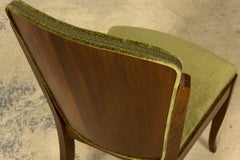 Set of Six 1930s French Art Deco Dining Chairs in Olive Velvet