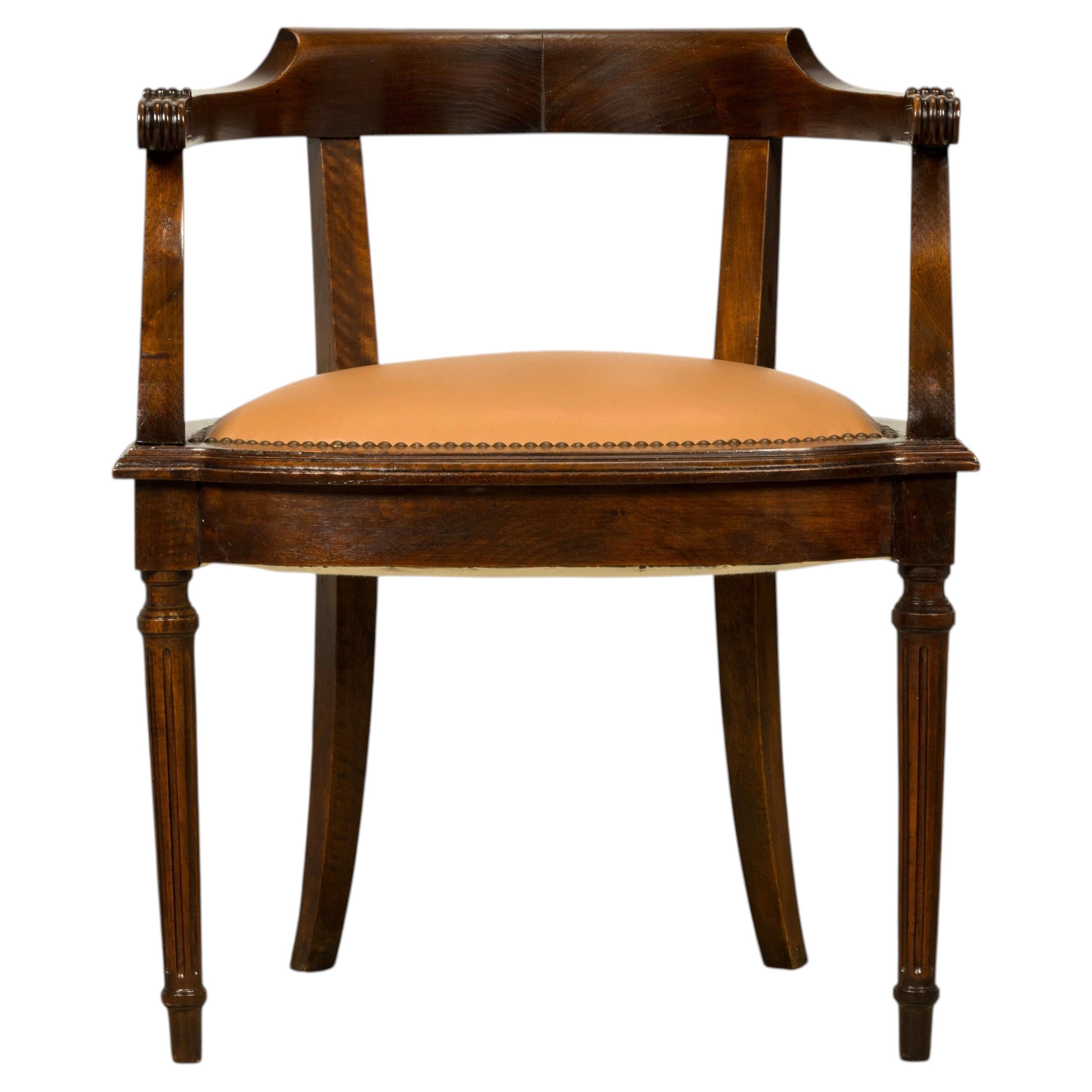 Sedia da scrivania in mogano con schienale a botte in stile Impero francese, fine XIX secolo