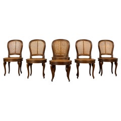 Lot de six chaises de salle à manger françaises de style Napoléon III, en chêne et rotin, 1860