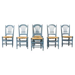 Sechser-Set Esszimmerstühle im französischen Louis-XVI-Stil, lackiertes Holz, um 1900