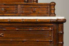 19th Century French Napoleon III Bamboo Dresser with Carrara Marble and Mirror