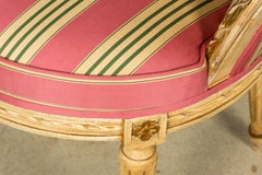 Antique Set of Six French Louis XVI Cane Dining Armchairs in Pink Stripe