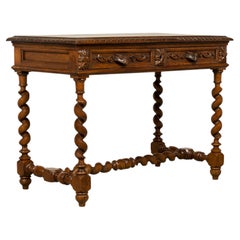 Late 19th Century French Henry II Carved Oak Writing Desk