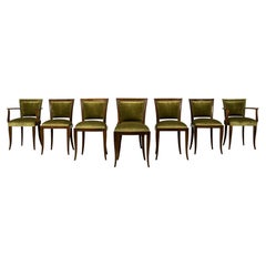 Set di 8 sedie da pranzo in acero in stile Art Déco francese degli anni ’30, rivestite in velluto verde oliva