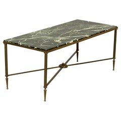 Mid-20th Century French Maison Jansen Style Brass and Green Marble Coffee Table