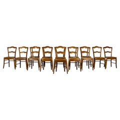 Set of 14 Mid-19th Century French Provincial Petite Maple Rush Dining Chairs