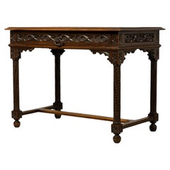 Late 19th Century French Gothic Revival Carved Oak Writing Desk