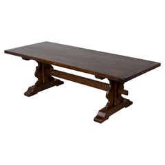 Table à manger antique à tréteaux en chêne français, début du XXe siècle, Lyon
