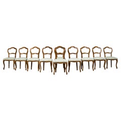 Set of 10 Antique French Louis Philippe Walnut Dining Chairs, Late 19th Century