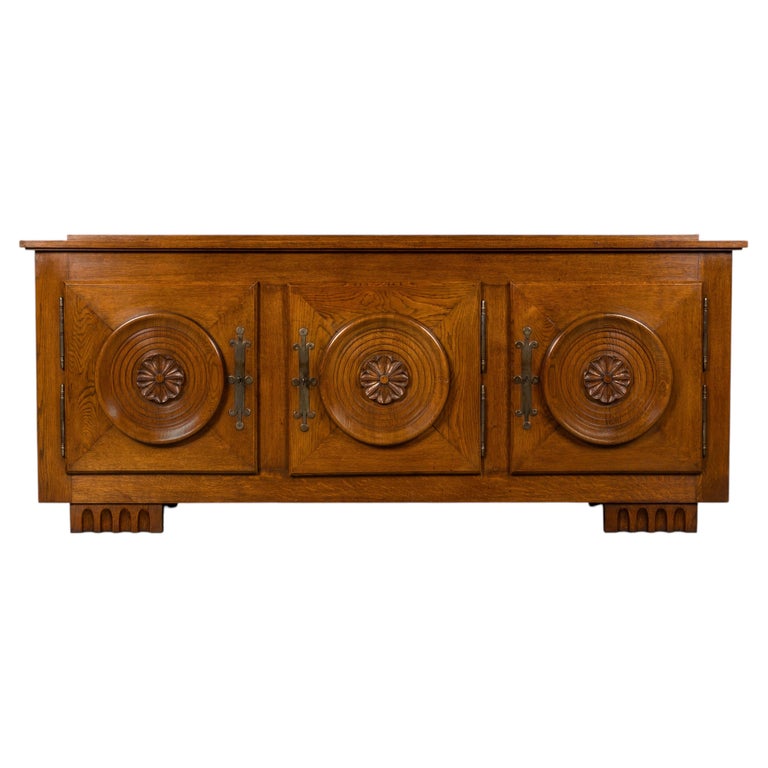 1stDibs 1940s French Art Deco Brutalist Oak Sideboard in the Style of Charles Dudouyt