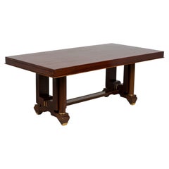 Tavolo da pranzo Art Déco in palissandro e ottone, stile Jules Leleu, anni ’30