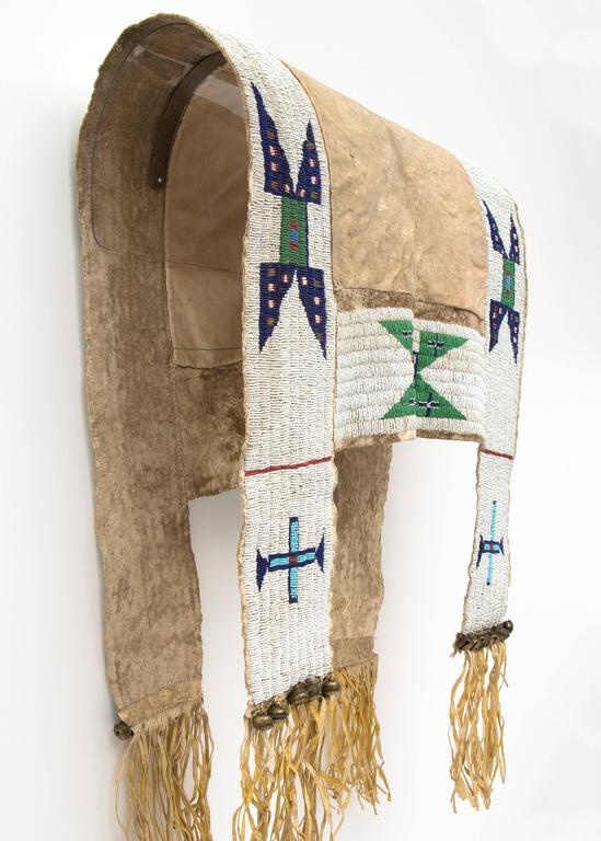 Antique Native American Beaded Hide Saddle Blanket, Plains, Late 19th