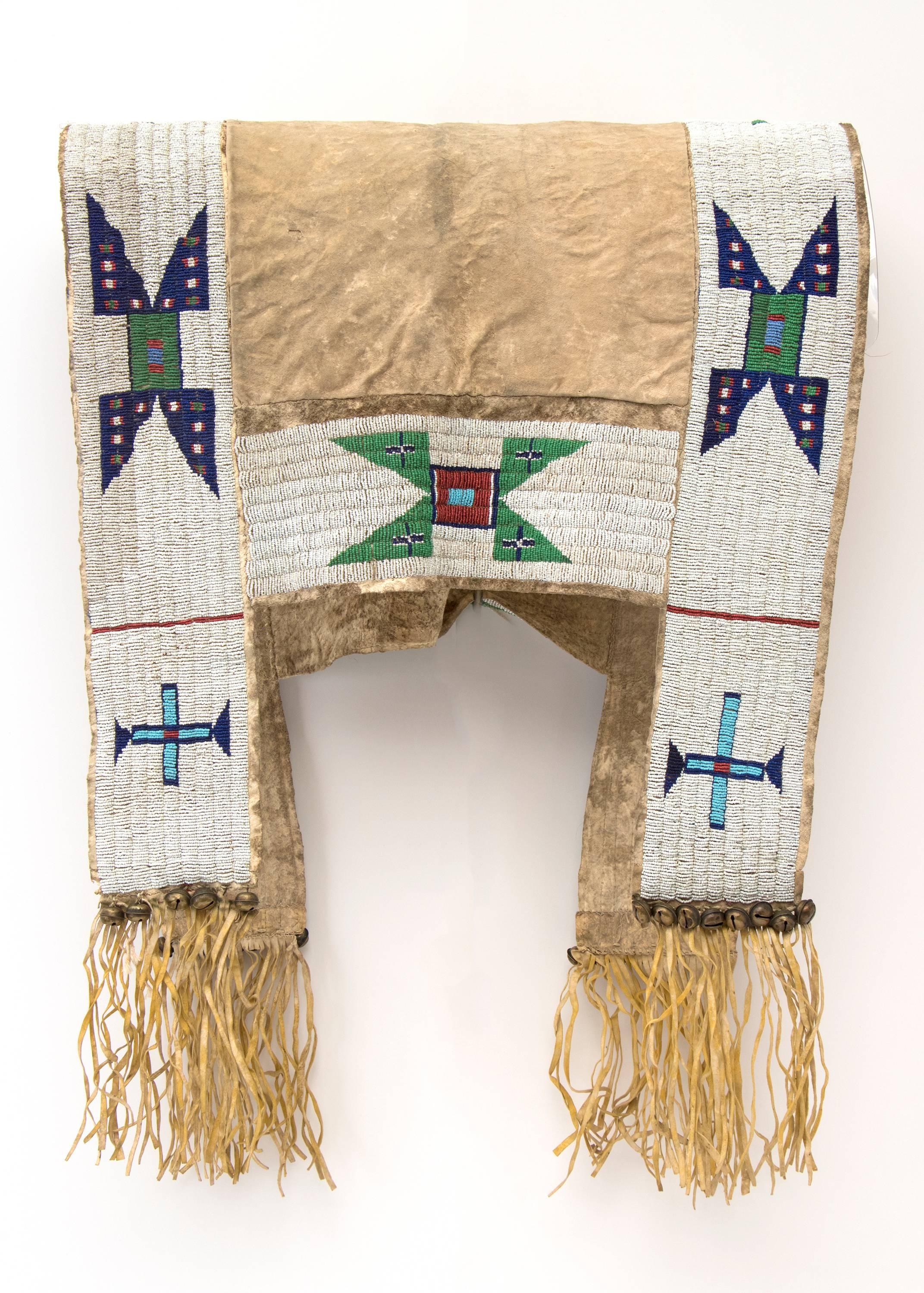 Antique Native American Beaded Hide Saddle Blanket, Plains, Late 19th Century In Excellent Condition In Denver, CO