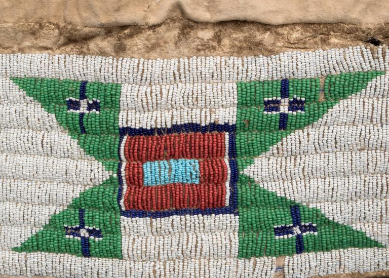 Antique Native American Beaded Hide Saddle Blanket, Plains, Late 19th