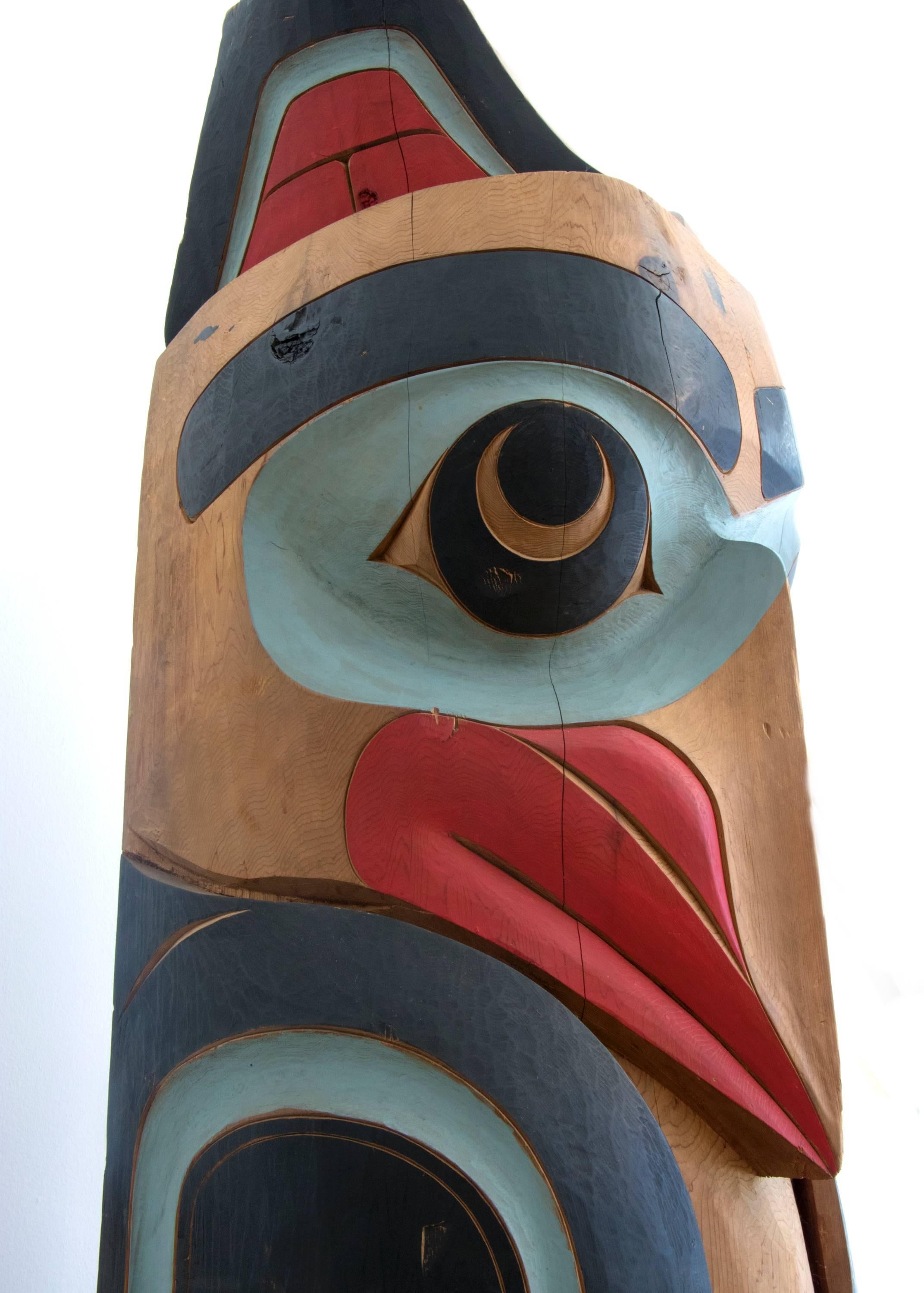 Carved Native American Northwest Coast Totem Pole by Frances Horne - Salish
