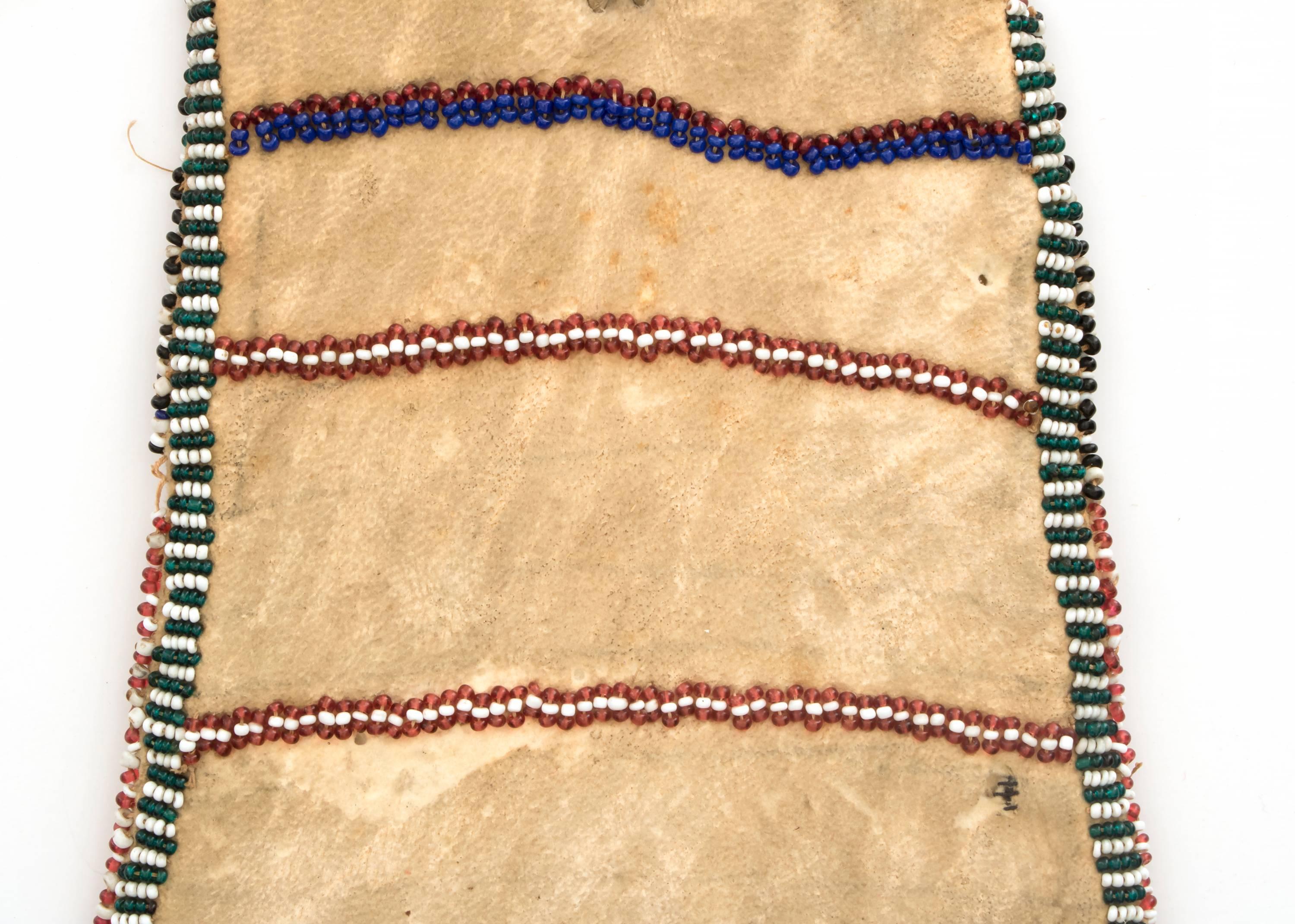 Hide Antique Native American Beaded Strike-a-Light Bag, Apache, 19th Century
