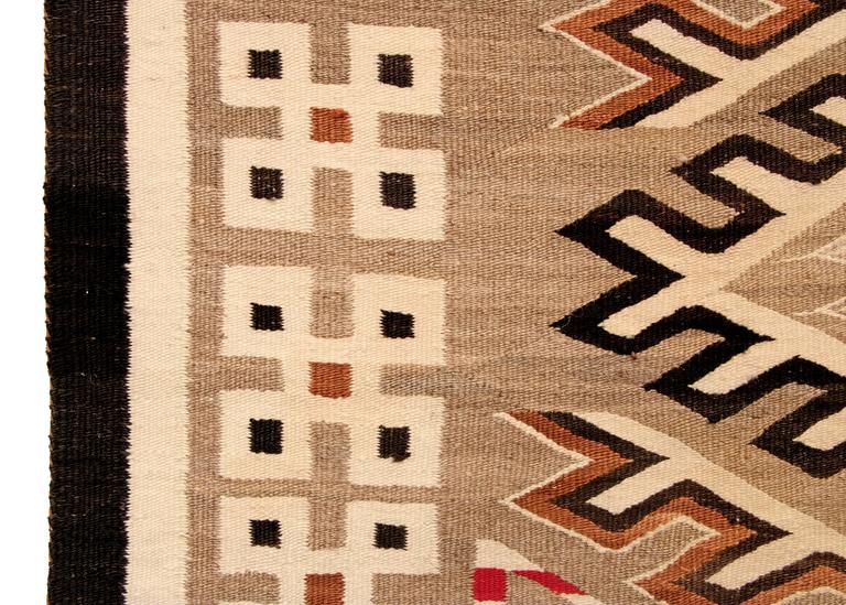 American Vintage Navajo Pictorial Rug, Hand-Woven Wool, Gray, Brown, Ivory, Black & Red For Sale