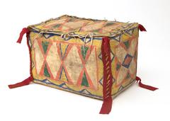19th Century Native American Sioux Parfleche Box, Painted Hide Plains Artifact