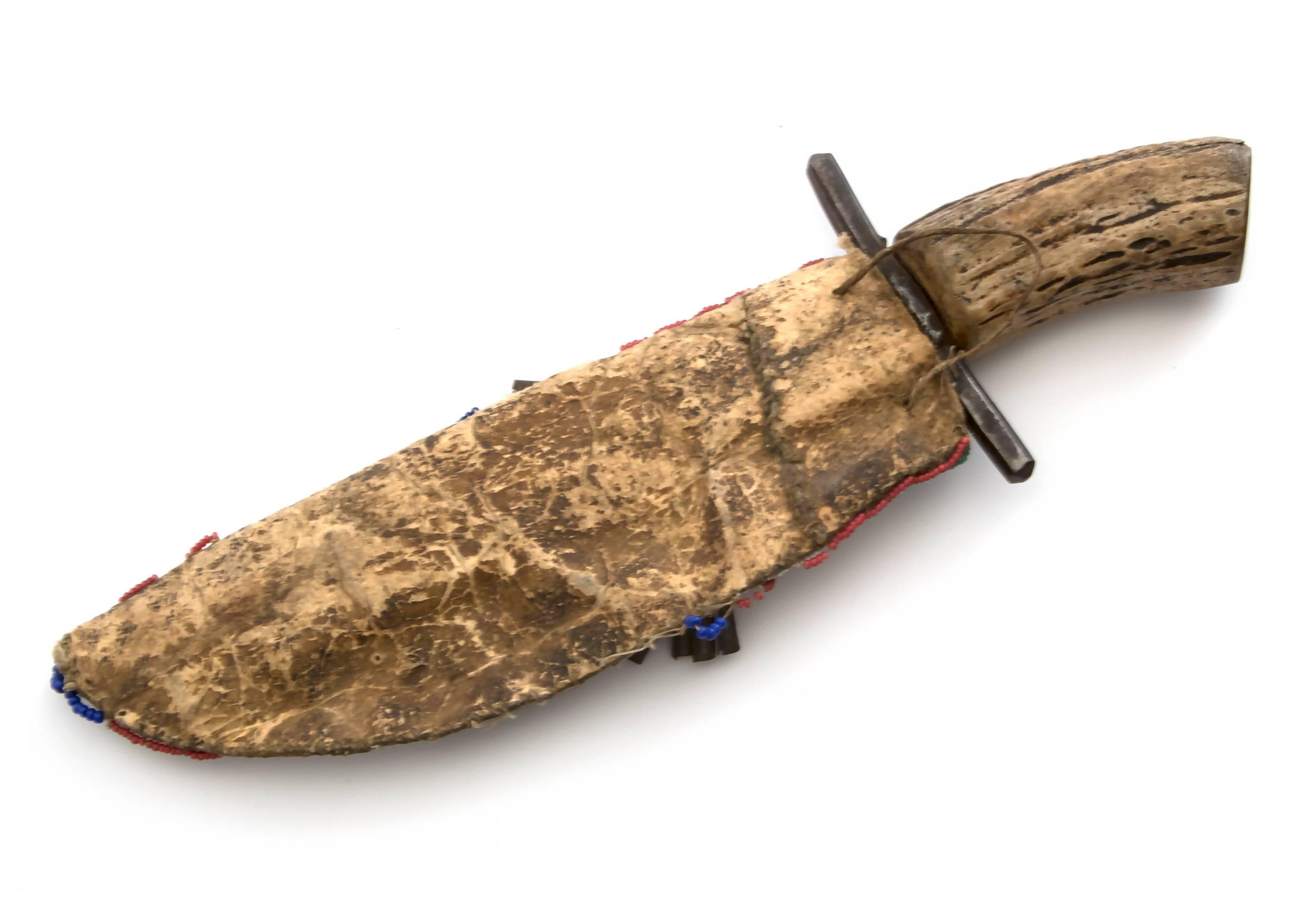 A knife sheath with knife.

A Nomadic tribe, the Sioux are associated with areas of the great plains of the United States including present-day North and South Dakota, Minnesota, Nebraska and Montana. 

Expedited and international shipping is