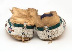 Antique Native American Pictorial Beaded Moccasins, Cheyenne, 19th Century