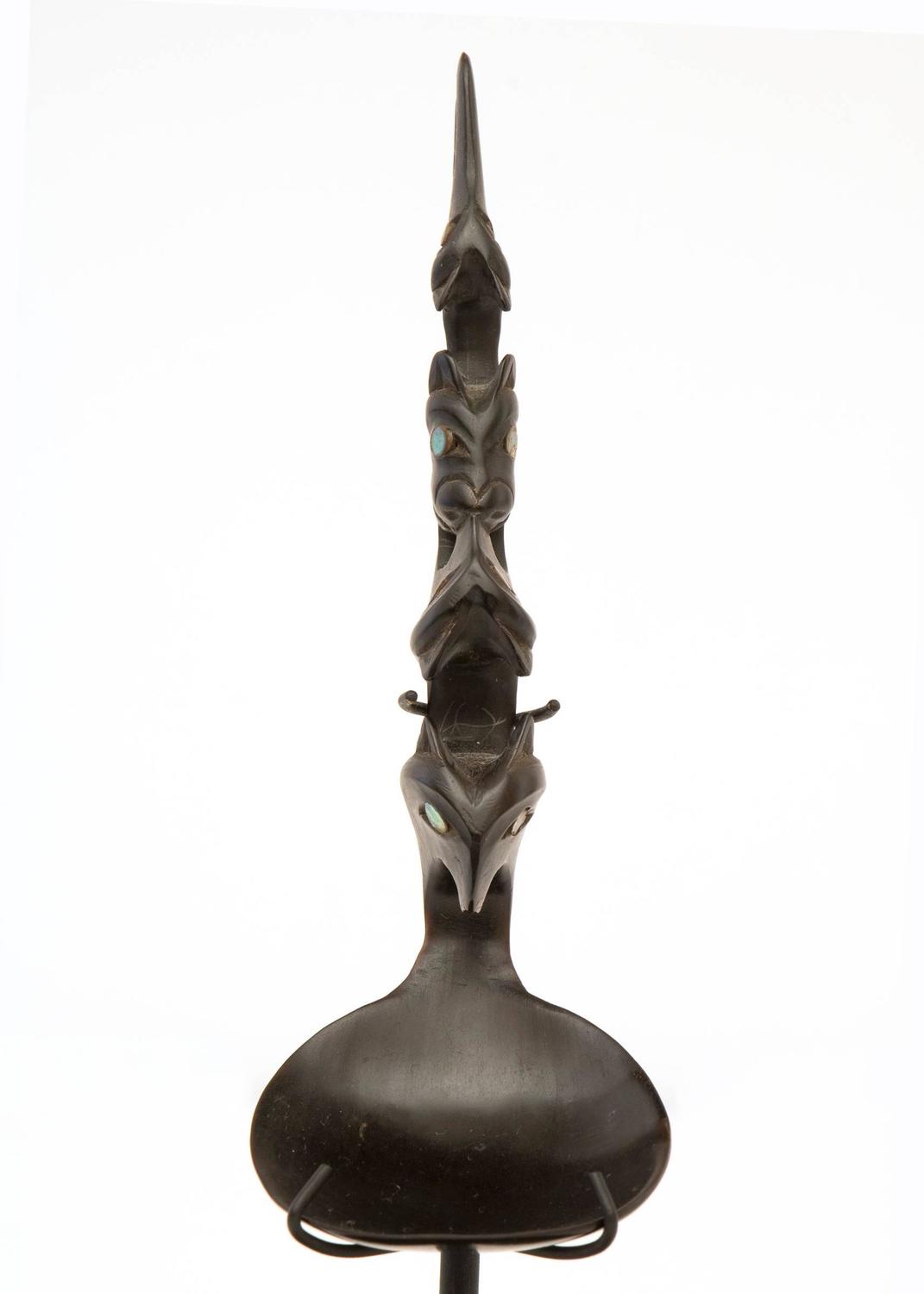 Antique Northwest Coast Native American Carved Horn Spoon, Haida, 19th