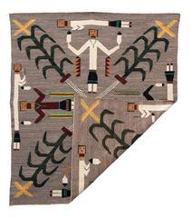 Vintage Navajo Yeibichai Sand Painting Rug or Pictorial Weaving, circa 1945