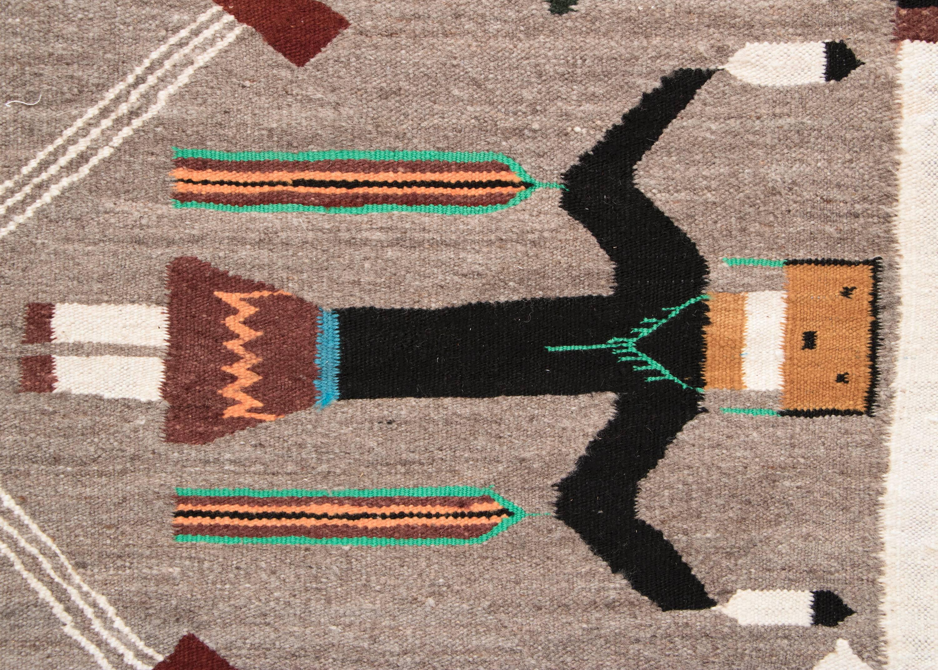 Woven Vintage Navajo Yeibichai Sand Painting Rug or Pictorial Weaving, circa 1945