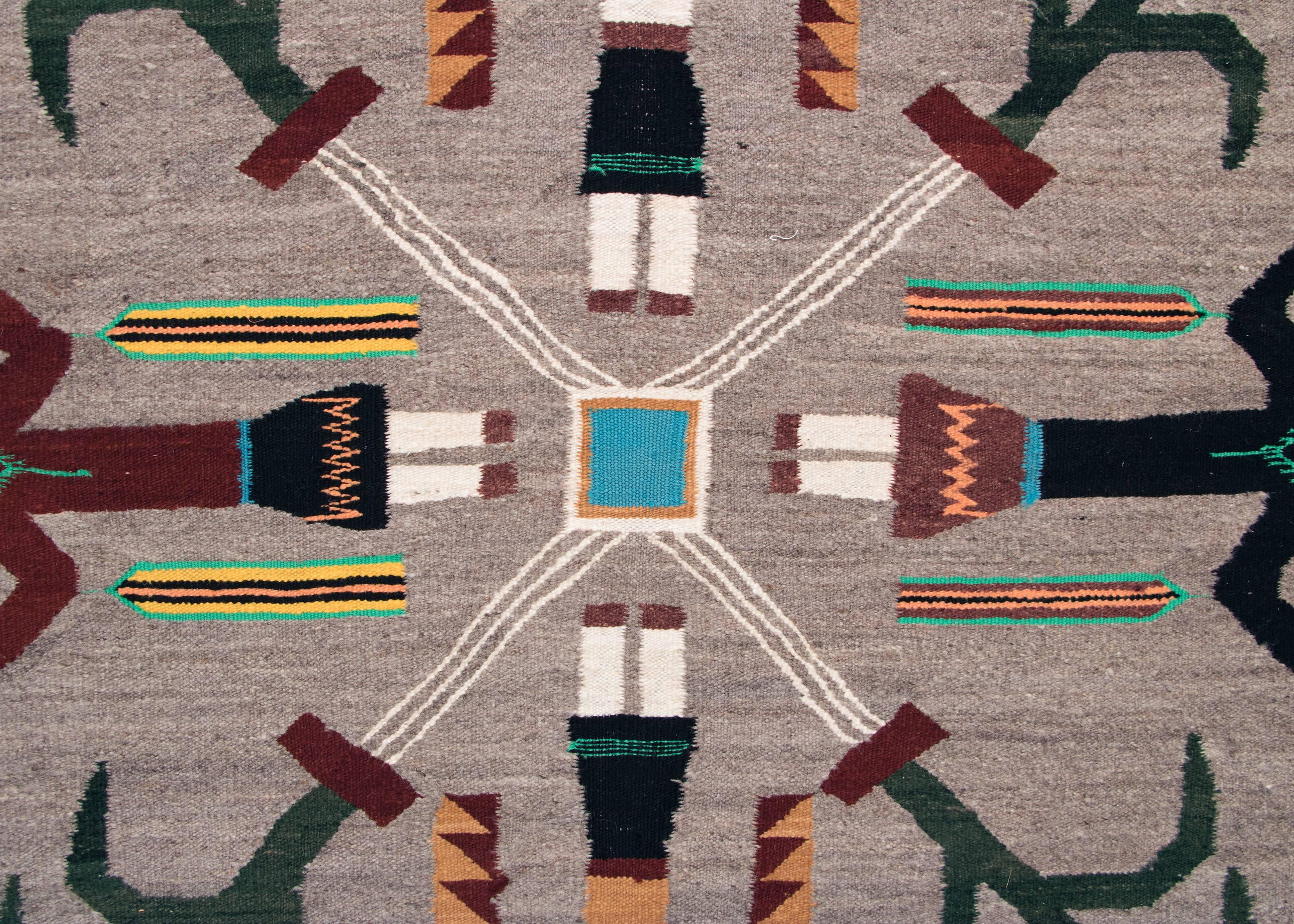 American Vintage Navajo Yeibichai Sand Painting Rug or Pictorial Weaving, circa 1945