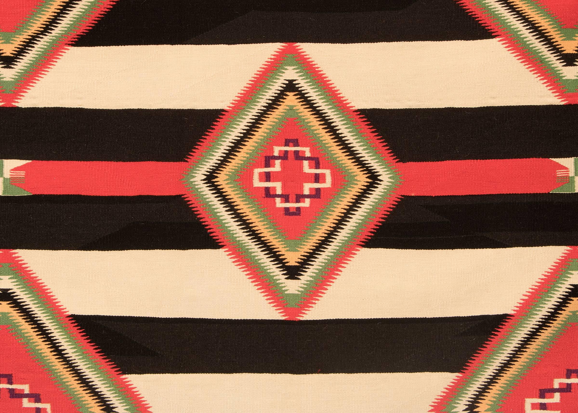 Hand-Woven Native American Navajo Chief's Blanket, Germantown Wool, 19th Century