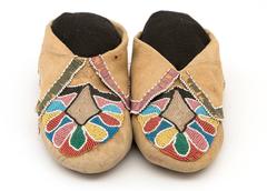 Very Early Pair of Beaded Moccasins, Prairie "Woodlands", circa 1850