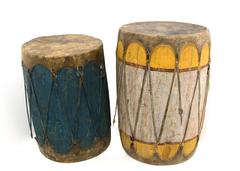 Pair of Large Antique Southwestern Native American Drums, Pueblo, circa 1900