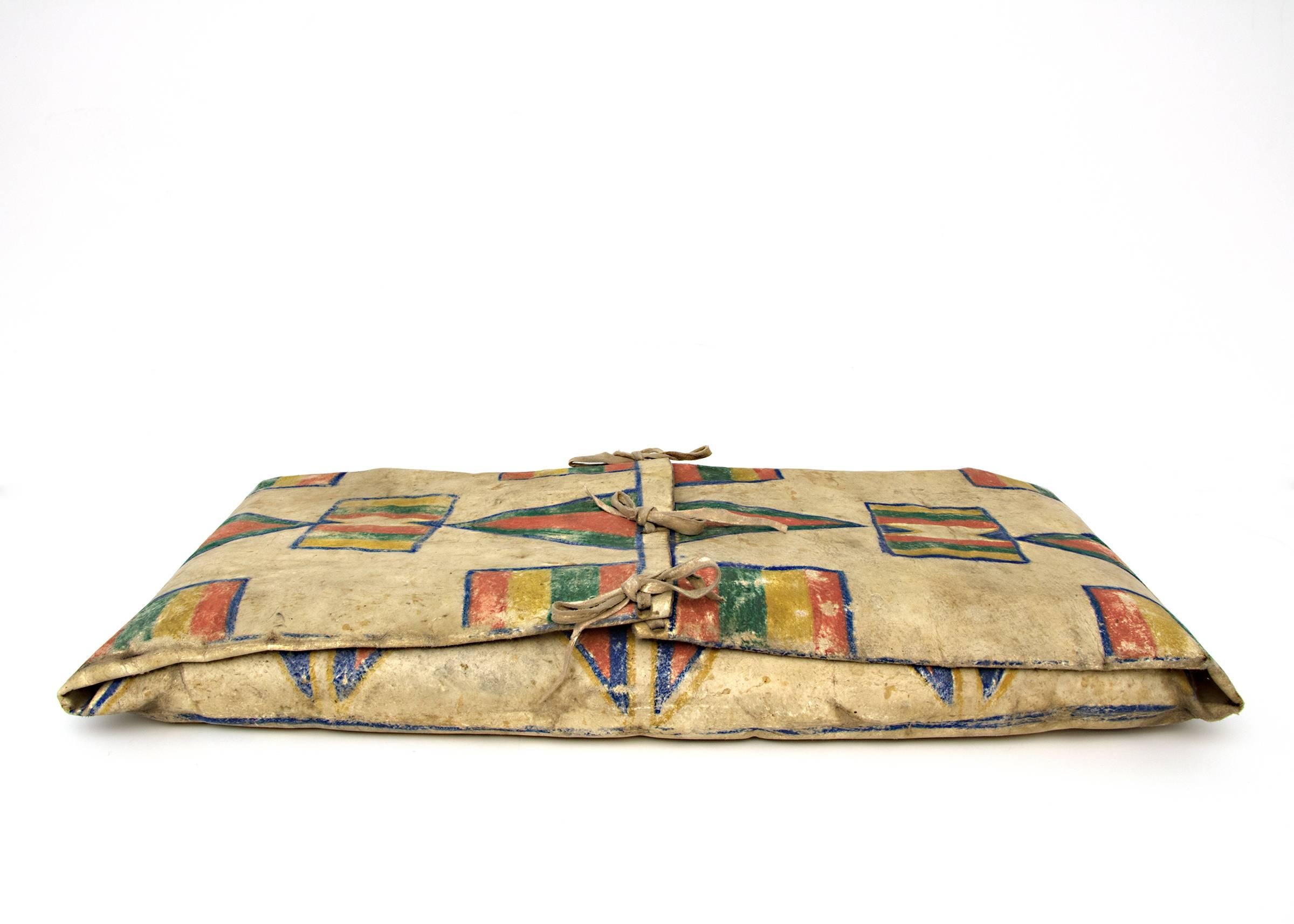 Painted Native American Parfleche Envelope with Abstract Painting, 19th Century, Plateau