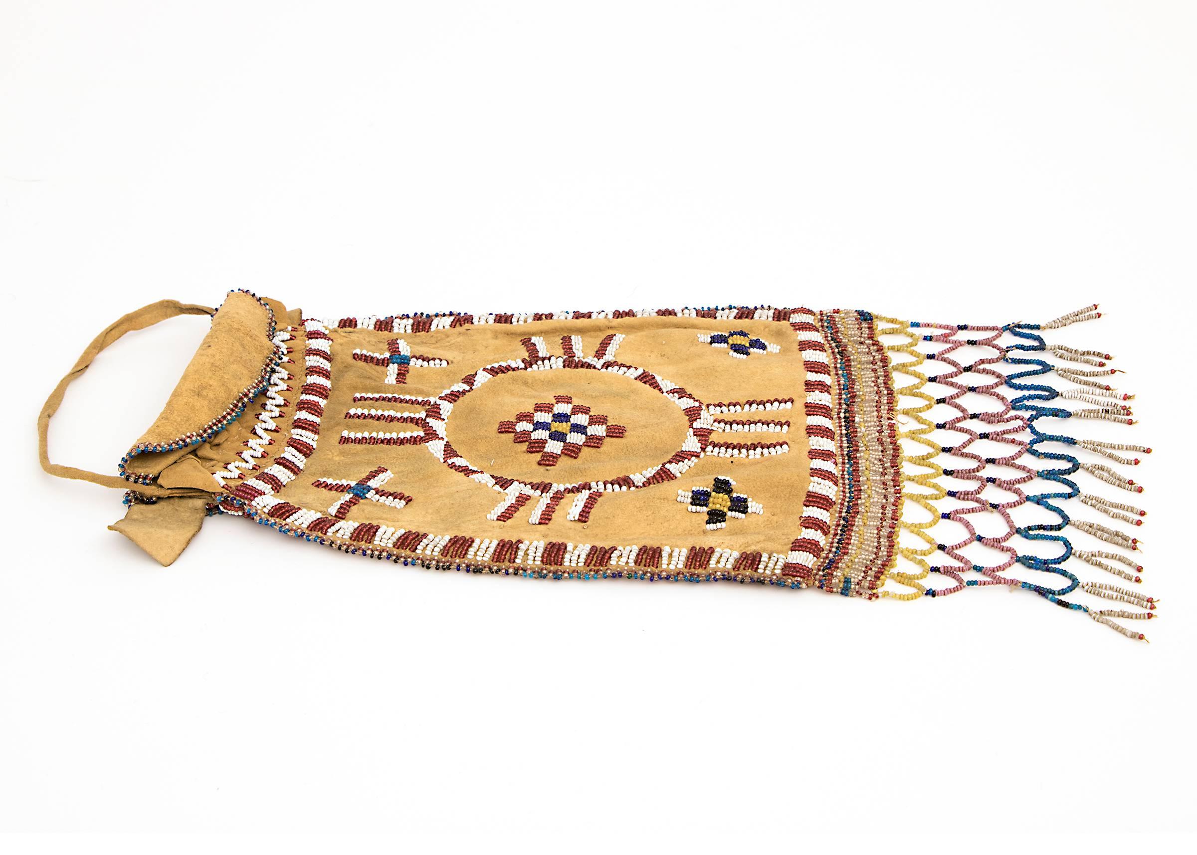 Hide Antique Native American Beaded Bag, Apache ‘Plains’, 19th Century