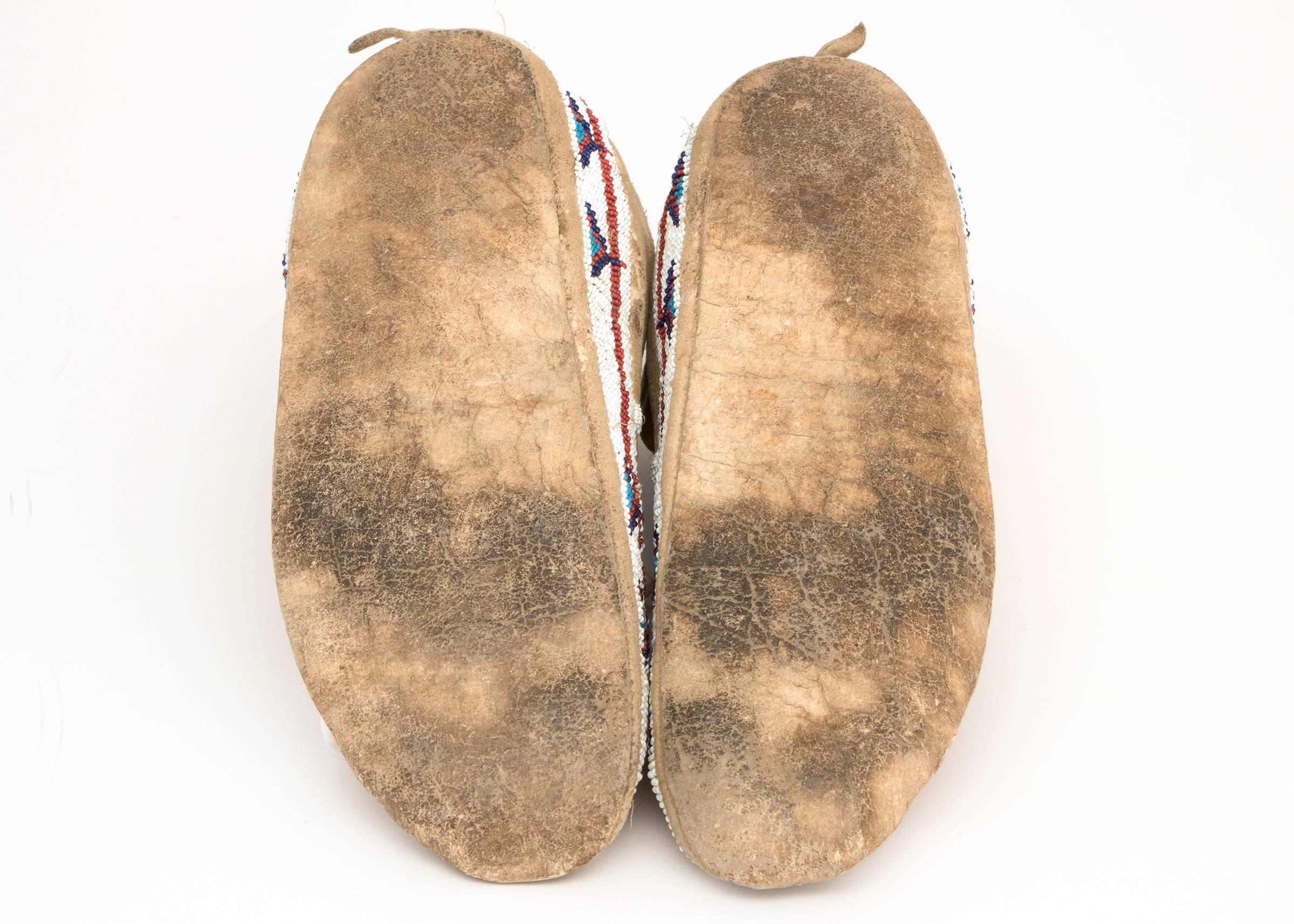 19th Century Antique Native American Beaded Moccasins, Cheyenne (Plains Indian), circa 1890