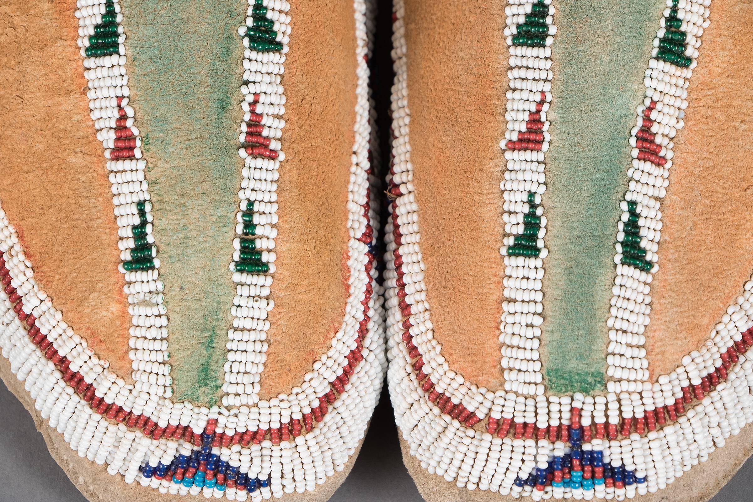 Hide Antique Native American Beaded Moccasins, Cheyenne (Plains Indian), circa 1890