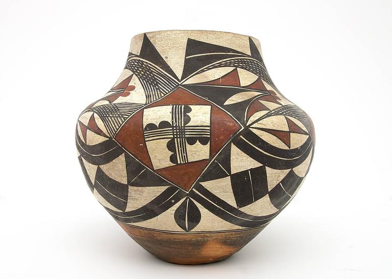 Antique Native American Polychrome Pottery Jar, 19th Century at