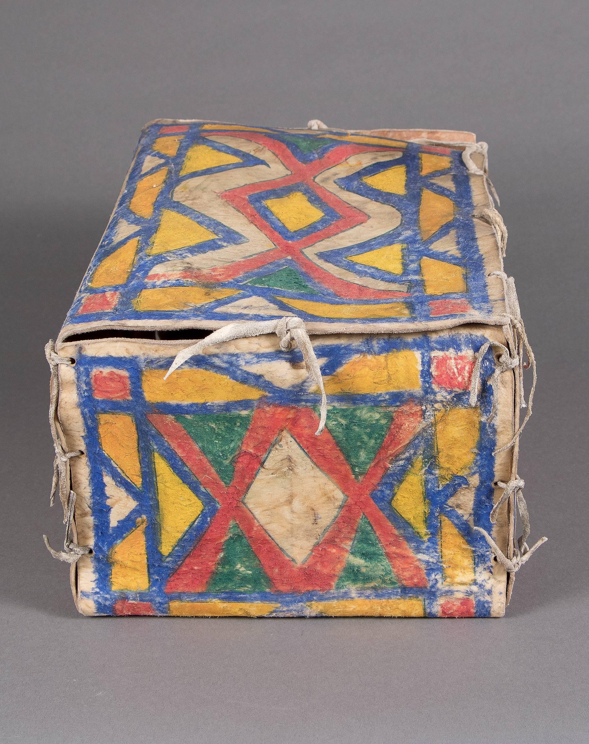 Hand-Painted Antique Native American Painted Parfleche Box, Sioux, circa 1880