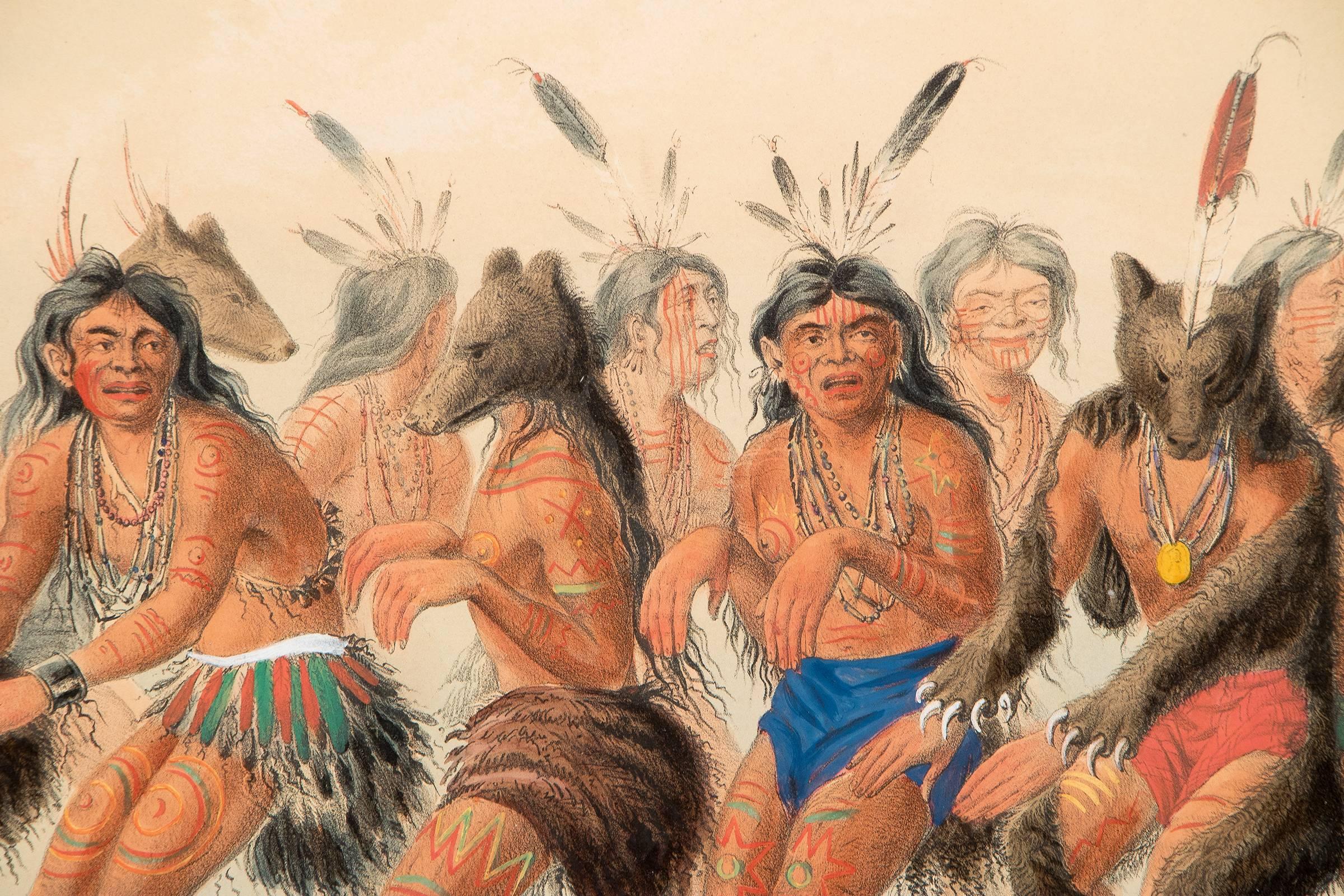 George Catlin, Two Hand-Colored Lithographs: North American Indian Portfolio In Excellent Condition In Denver, CO