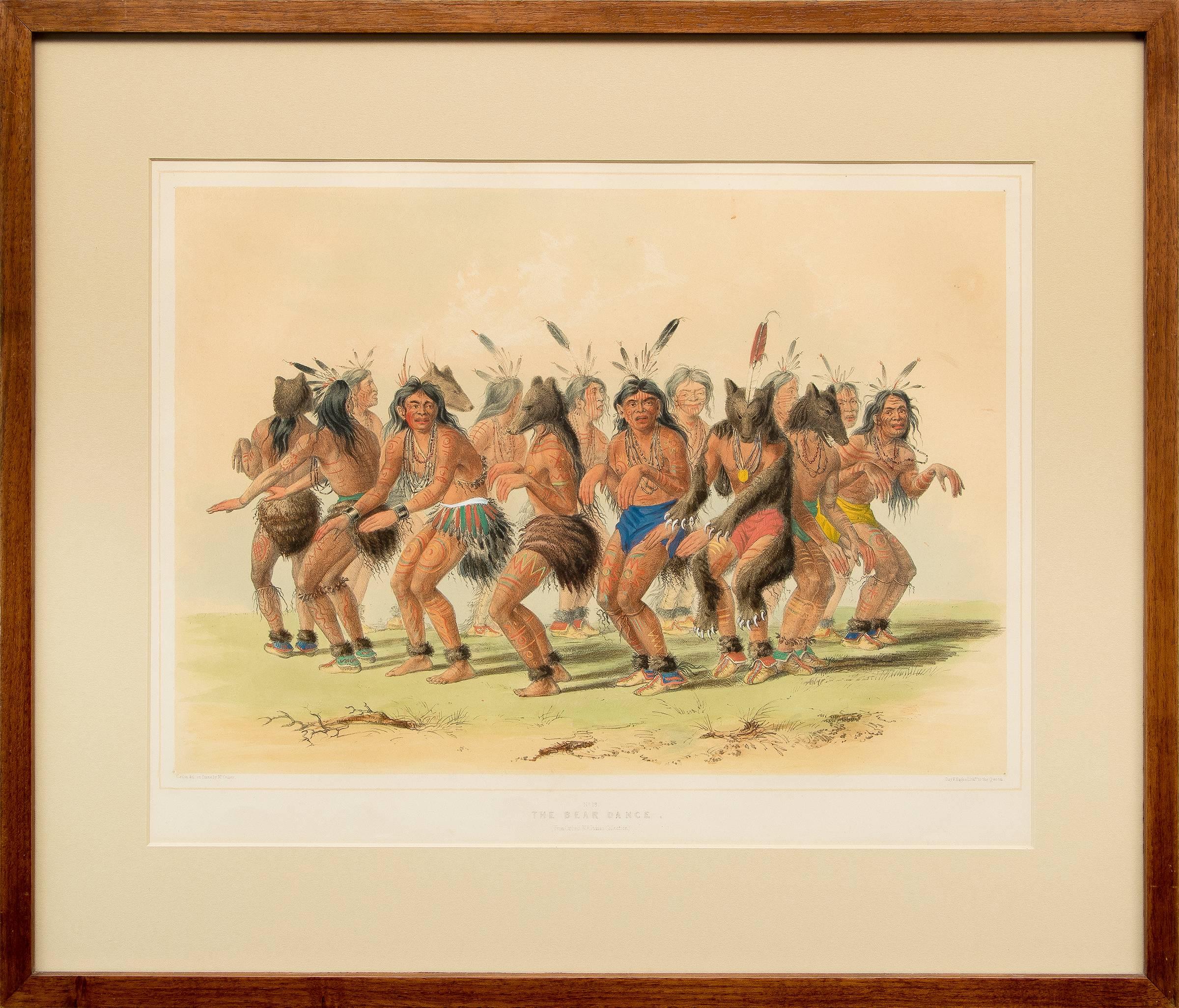 Two original hand-colored lithographs from Catlin's famed North American Indian portfolio. Each work is housed in a custom frame with archival materials. Each print as shown within the mat measure 15 x 19 inches; outer dimensions of each frame