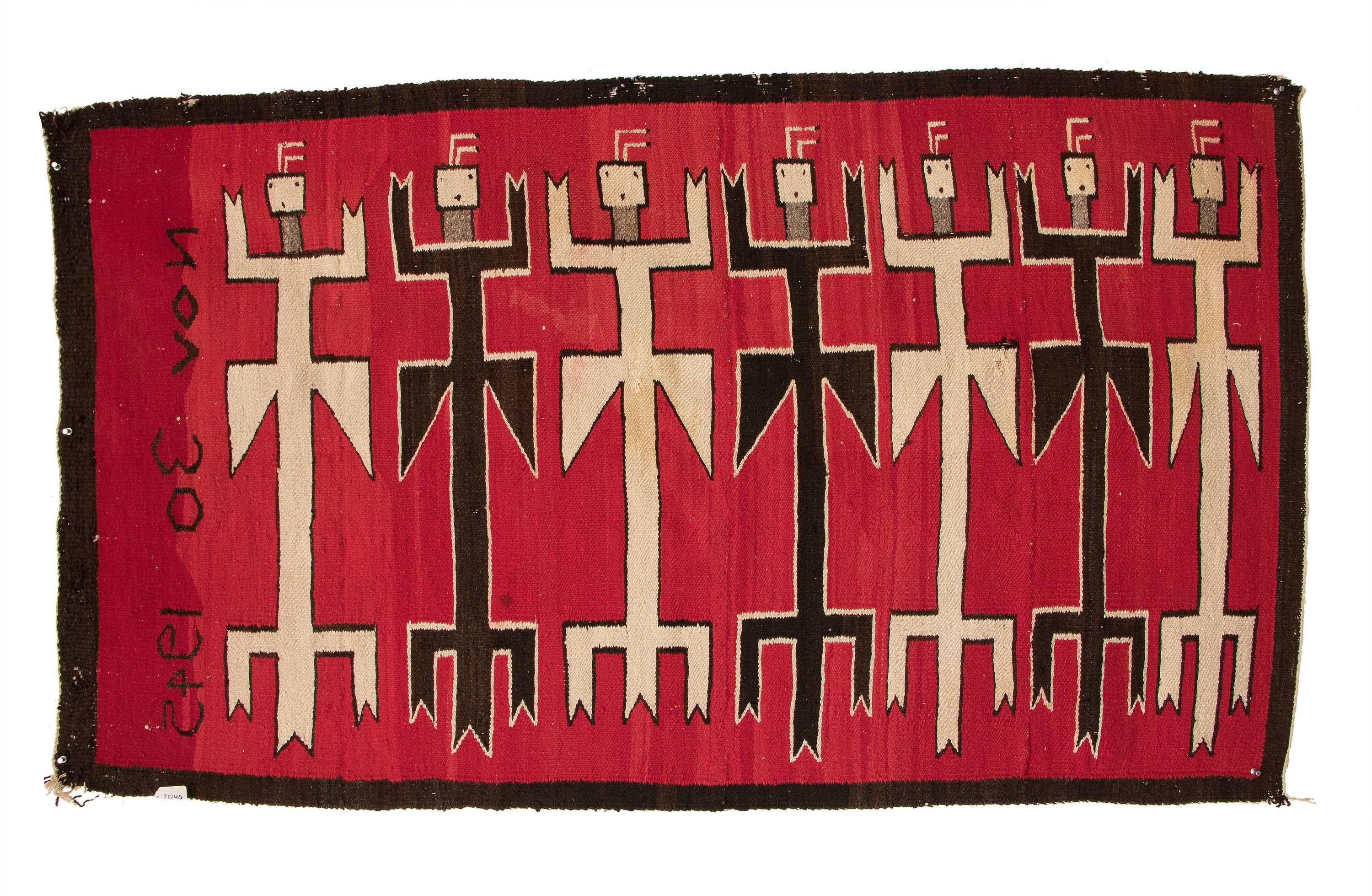 Native American Vintage Navajo Rug, Pictorial Yei Weaving, 20th Century
