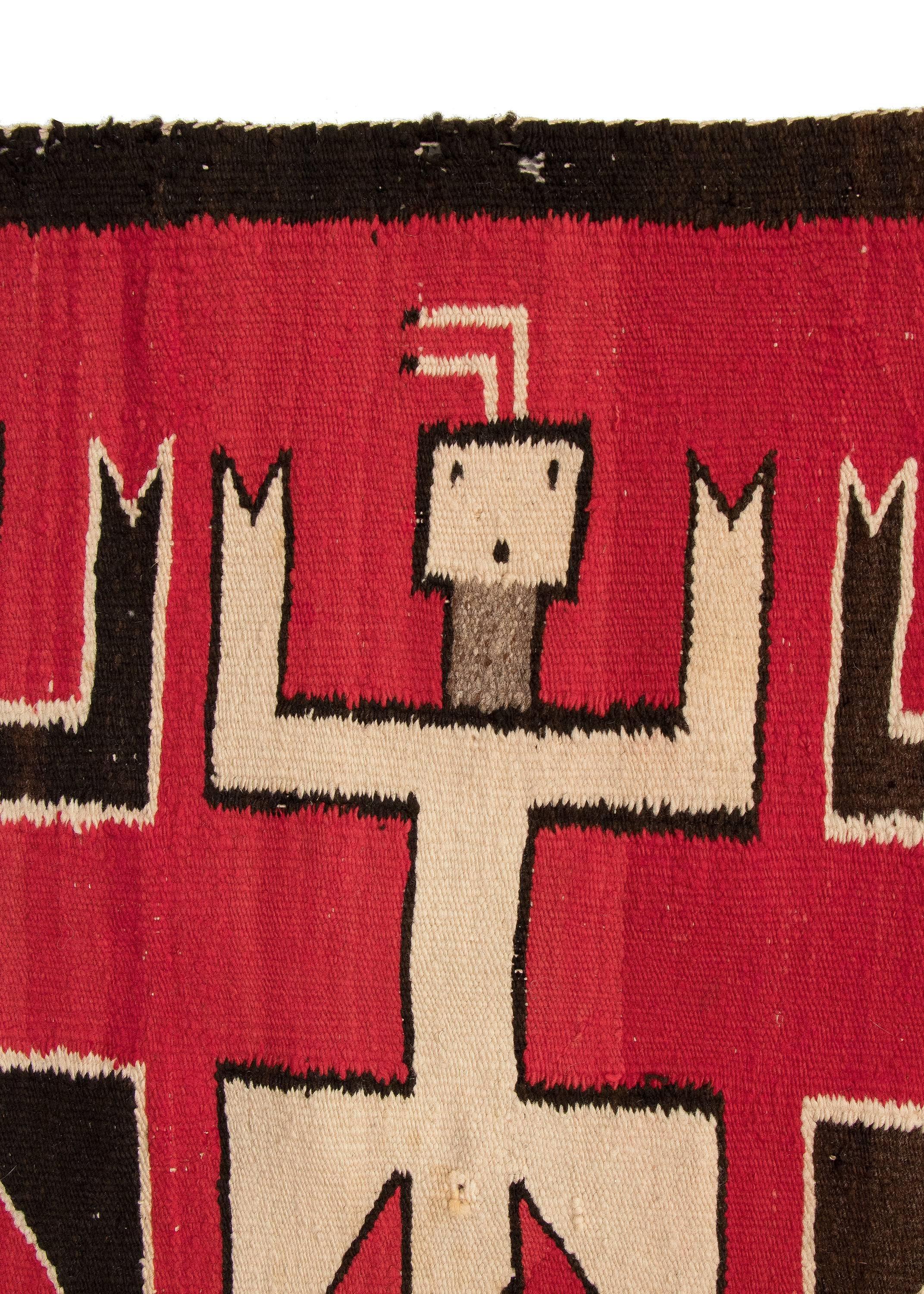 Dyed Vintage Navajo Rug, Pictorial Yei Weaving, 20th Century