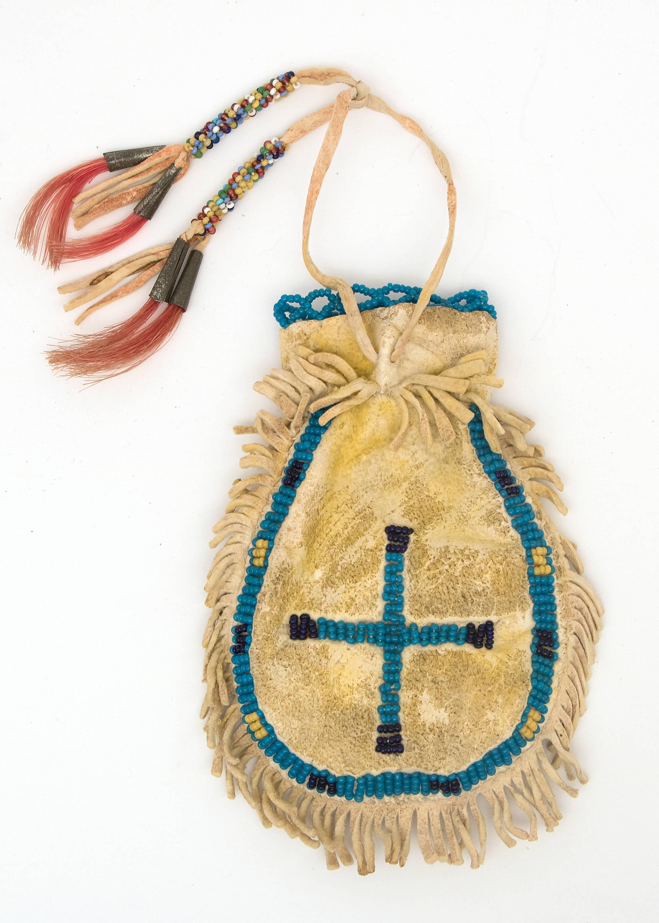 Native American 19th Century Plains Pouch with Pictographs in Beadwork