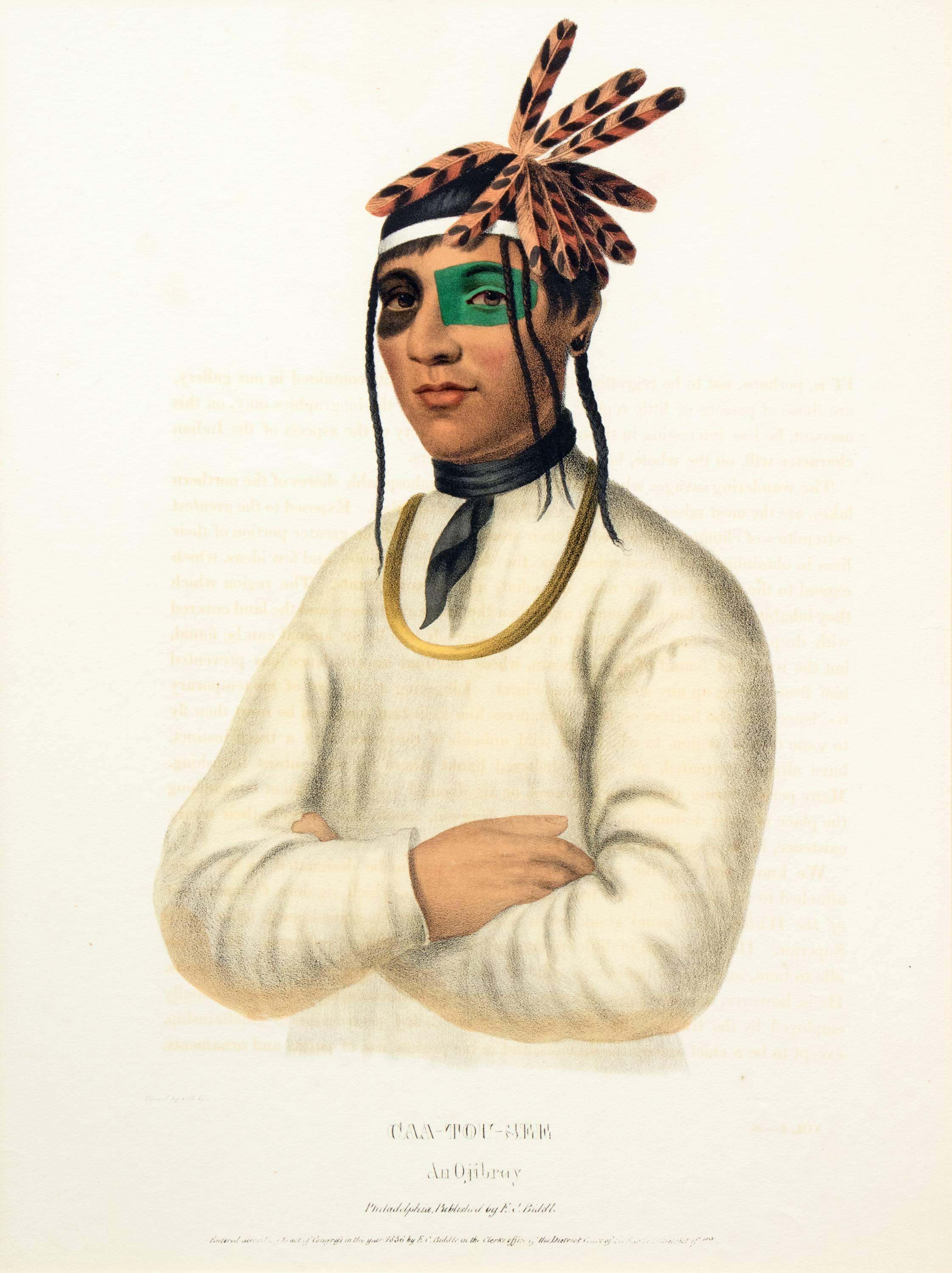 Native American Four Original McKenney & Hall Hand-Colored Lithographs, circa 1837-1844
