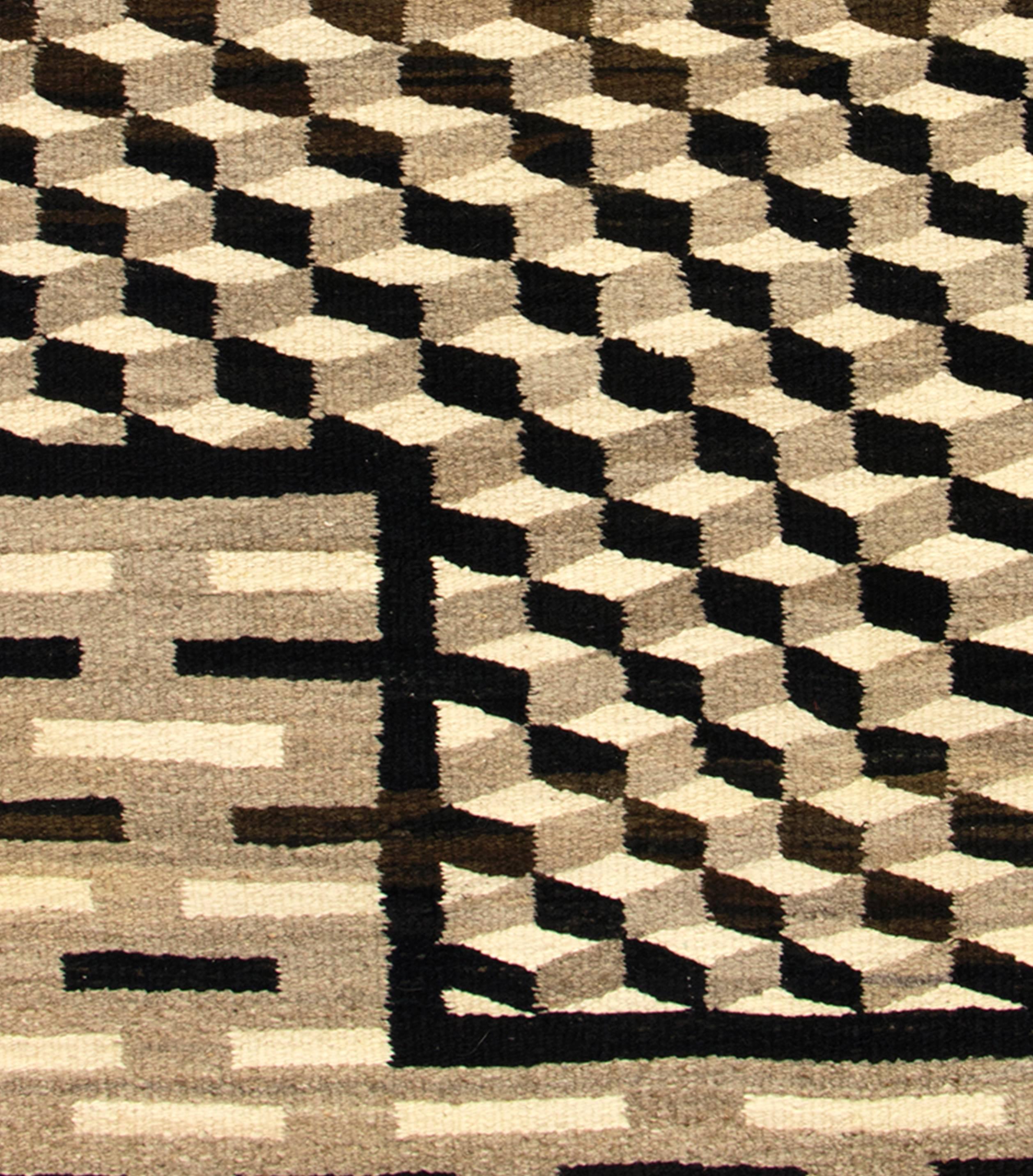 Woven Vintage Navajo Optical 'Tumbling Block' Weaving or Rug, circa 1940