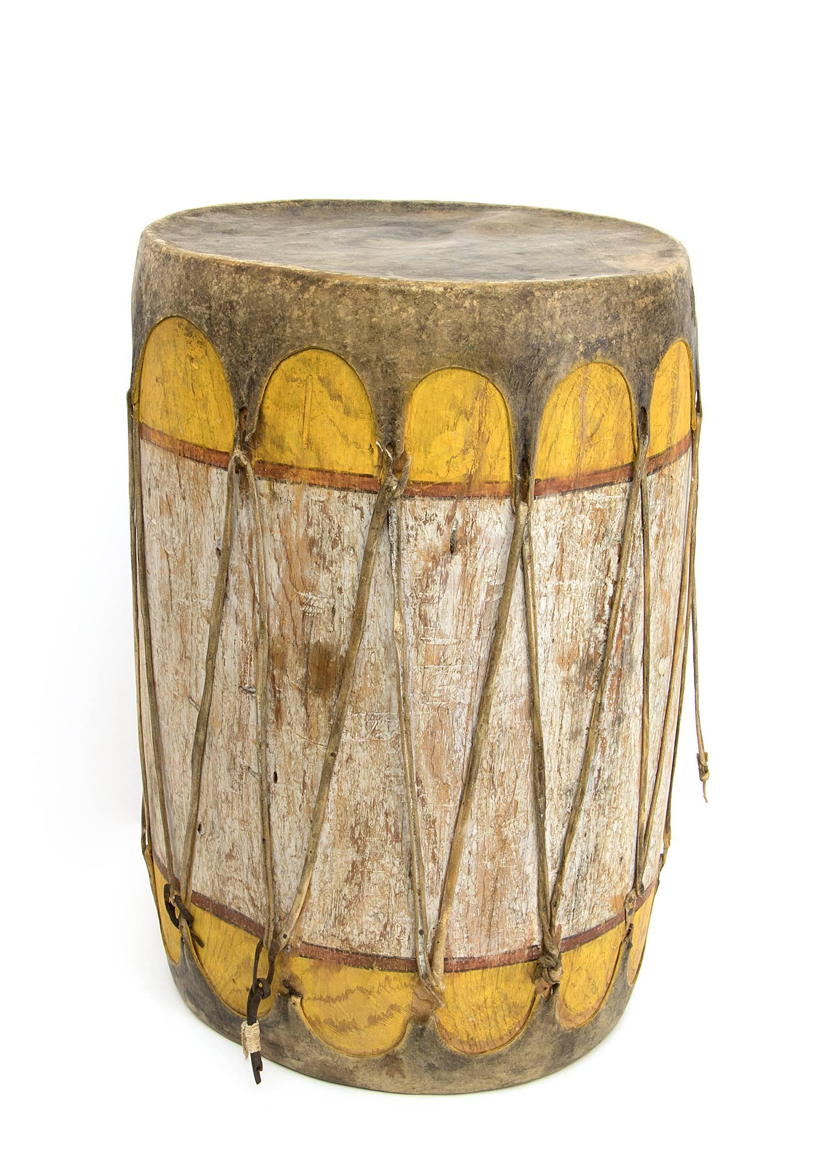 Hand-Painted Pair of Large Antique Southwestern Native American Drums, Pueblo, circa 1900