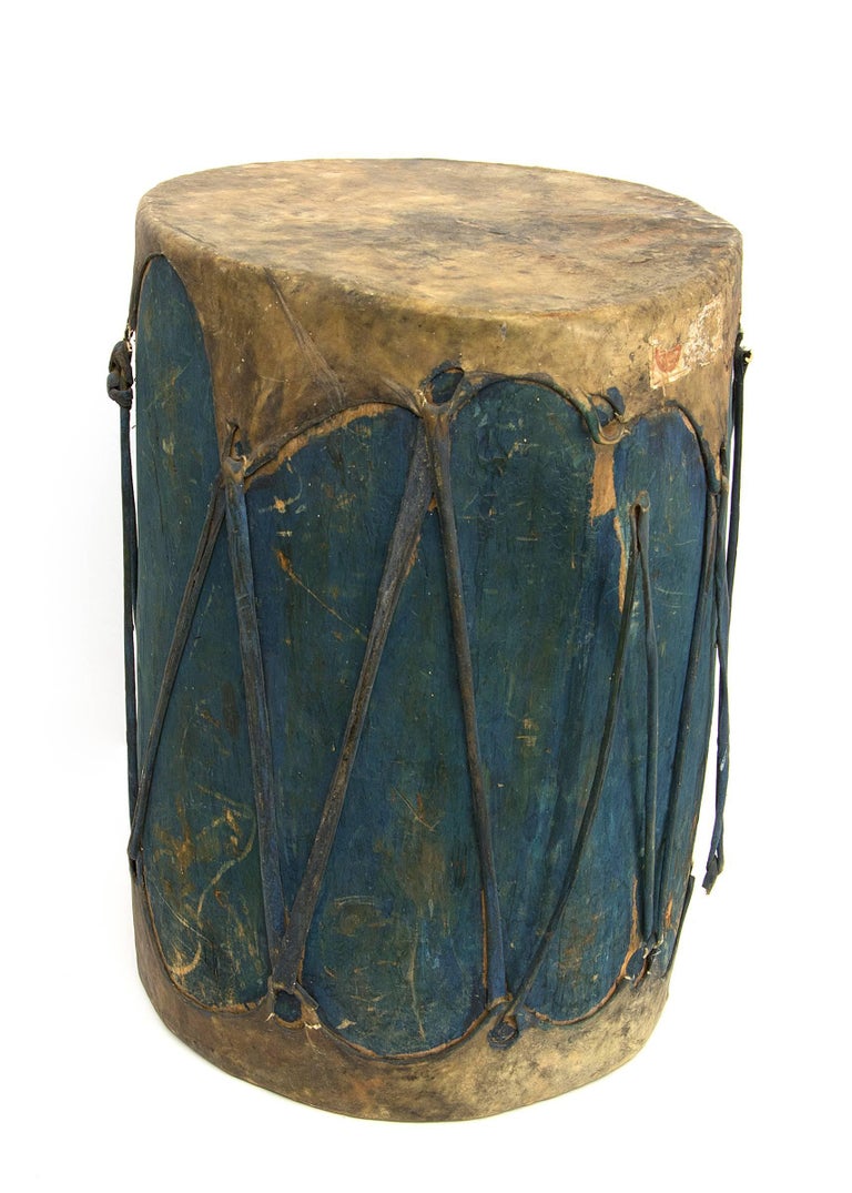 Pair of Large Antique Southwestern Native American Drums, Pueblo, circa