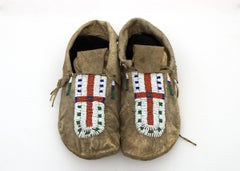 Antique Native American Beaded Moccasins, 19th Century, Plains