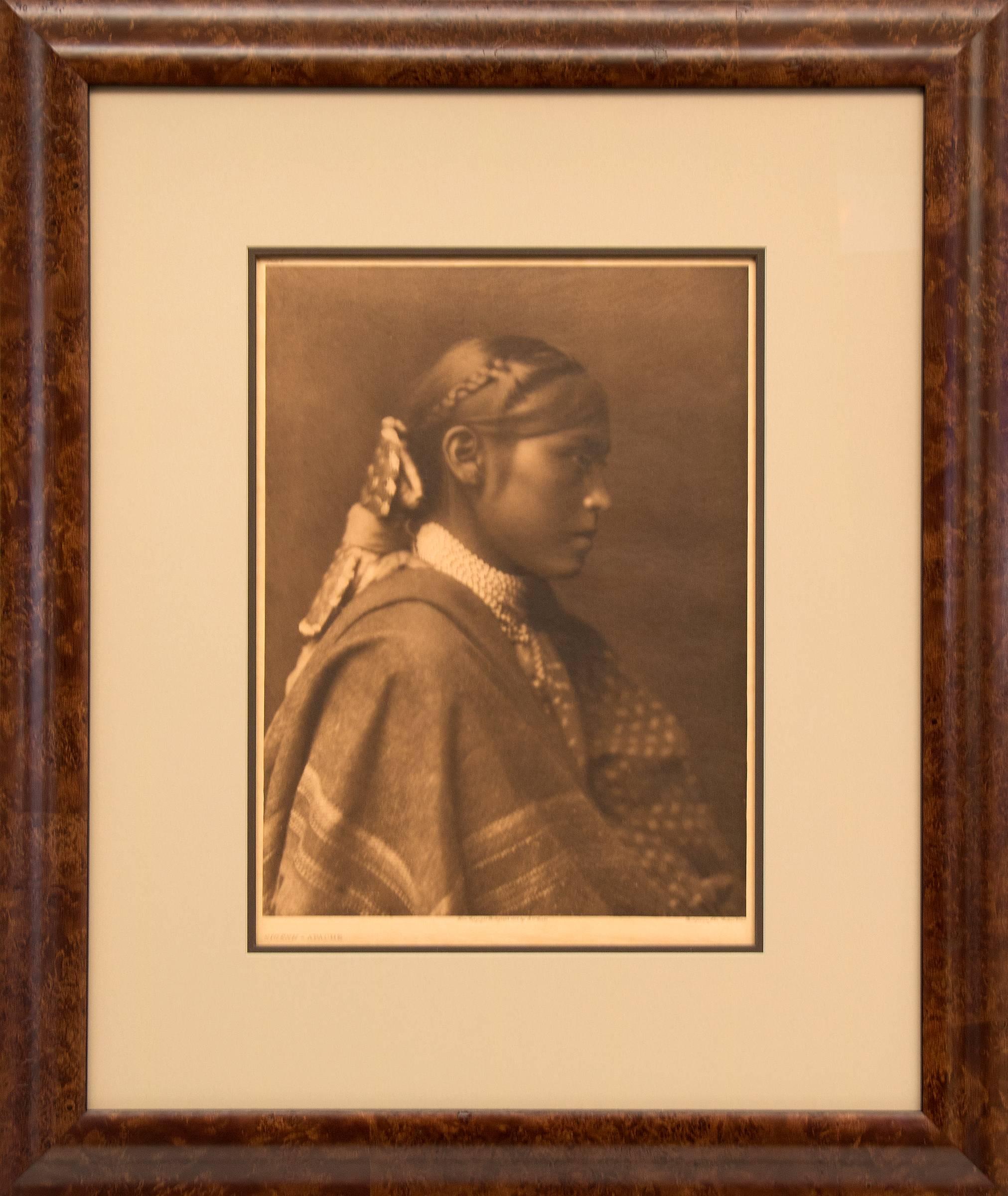  A large format Photogravure by Edward Sheriff Curtis (1868-1952) printed on (Dutch) Holland Van Gelder, a hand-made paper; sheet size is 18 x 22 inches.  Image measures 16 x 12 inches. 

Housed in a custom frame with all archival materials; outer