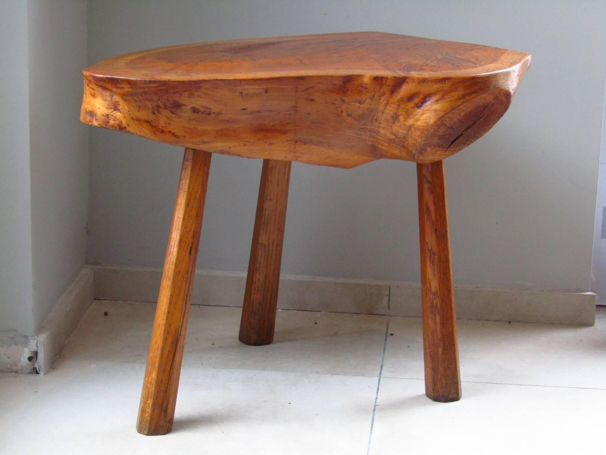 Mid-20th Century Midcentury Solid Wood Side Table Stool, Style of Charlotte Perriand